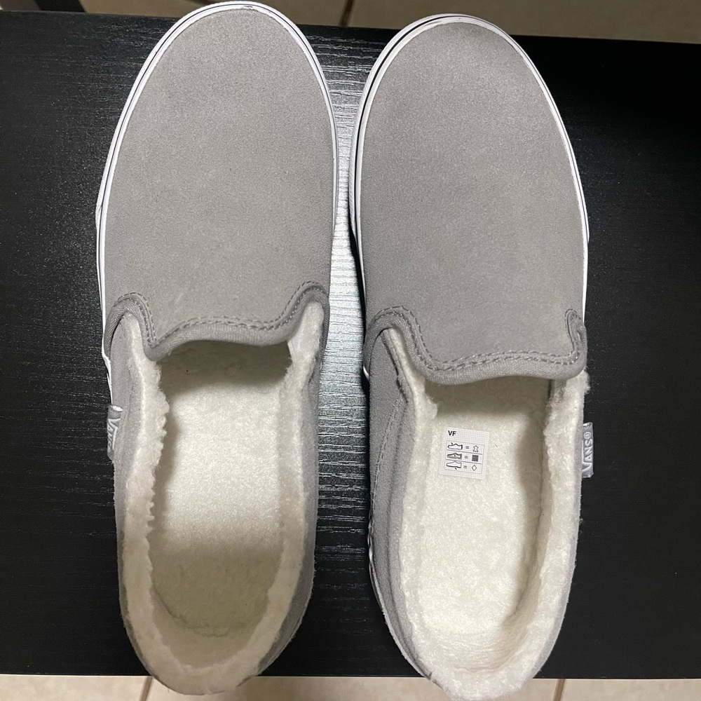 Gray Faux Fur Slip-on Vans